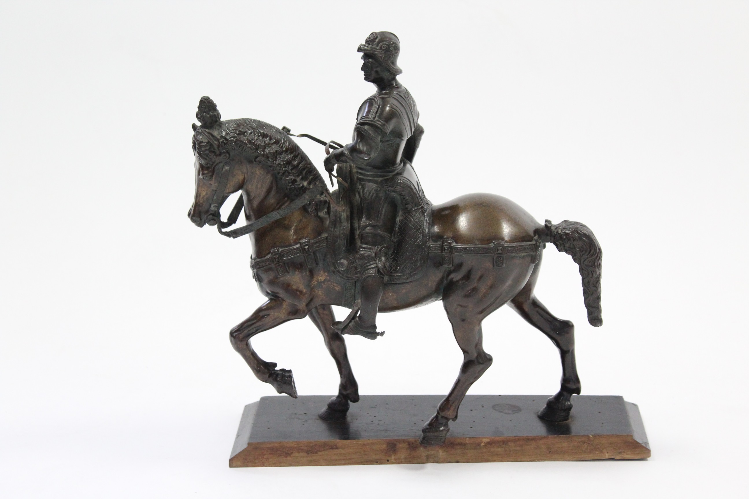 A 19th century gilt-bronze equestrian group of Bartolomeo Colleoni, after del Verrocchio; 14” x 14”, - Image 4 of 11