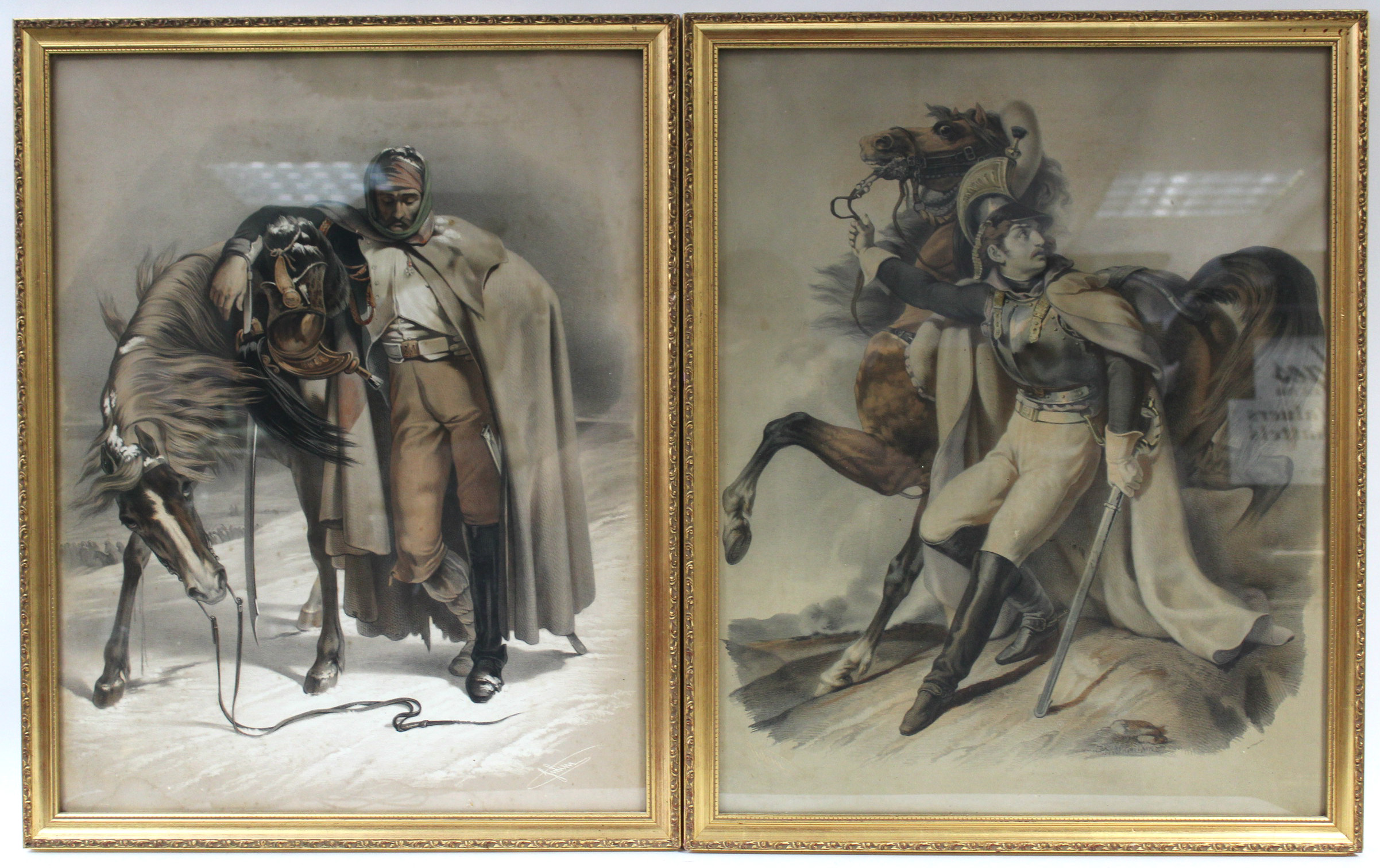 A pair of 19th century coloured lithographs depicting soldiers from the Crimea War, 25” x 19½”; &