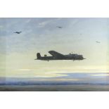 NOCKOLDS, Roy. (1911-1979). World War II Whitley bombers in the evening sky. Signed with initials;