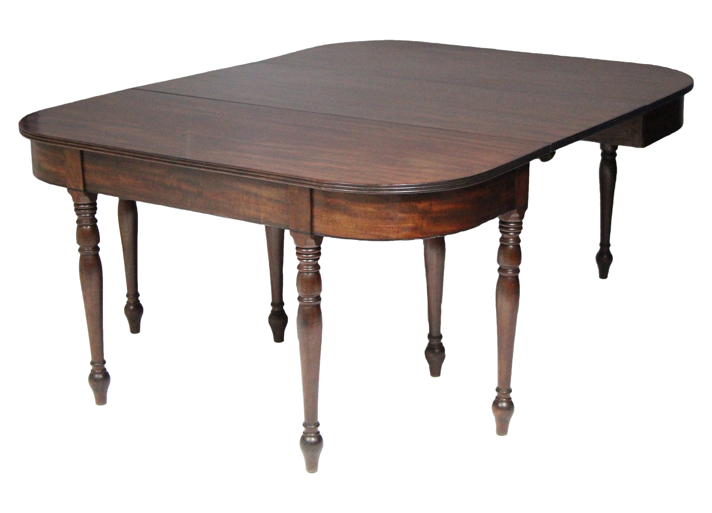 A regency mahogany ‘D-end’ extending dining table, with reeded edge & ebony stringing to the frieze,