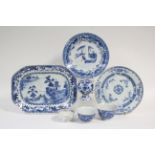 An 18th century Chinese blue-&-white porcelain oblong meat late with river landscape decoration, 12”