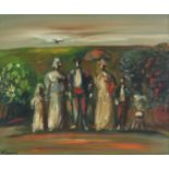 VIGNY, Sylvain. (1903-1970). A stylised group figure study in a landscape. Signed; oil on canvas;