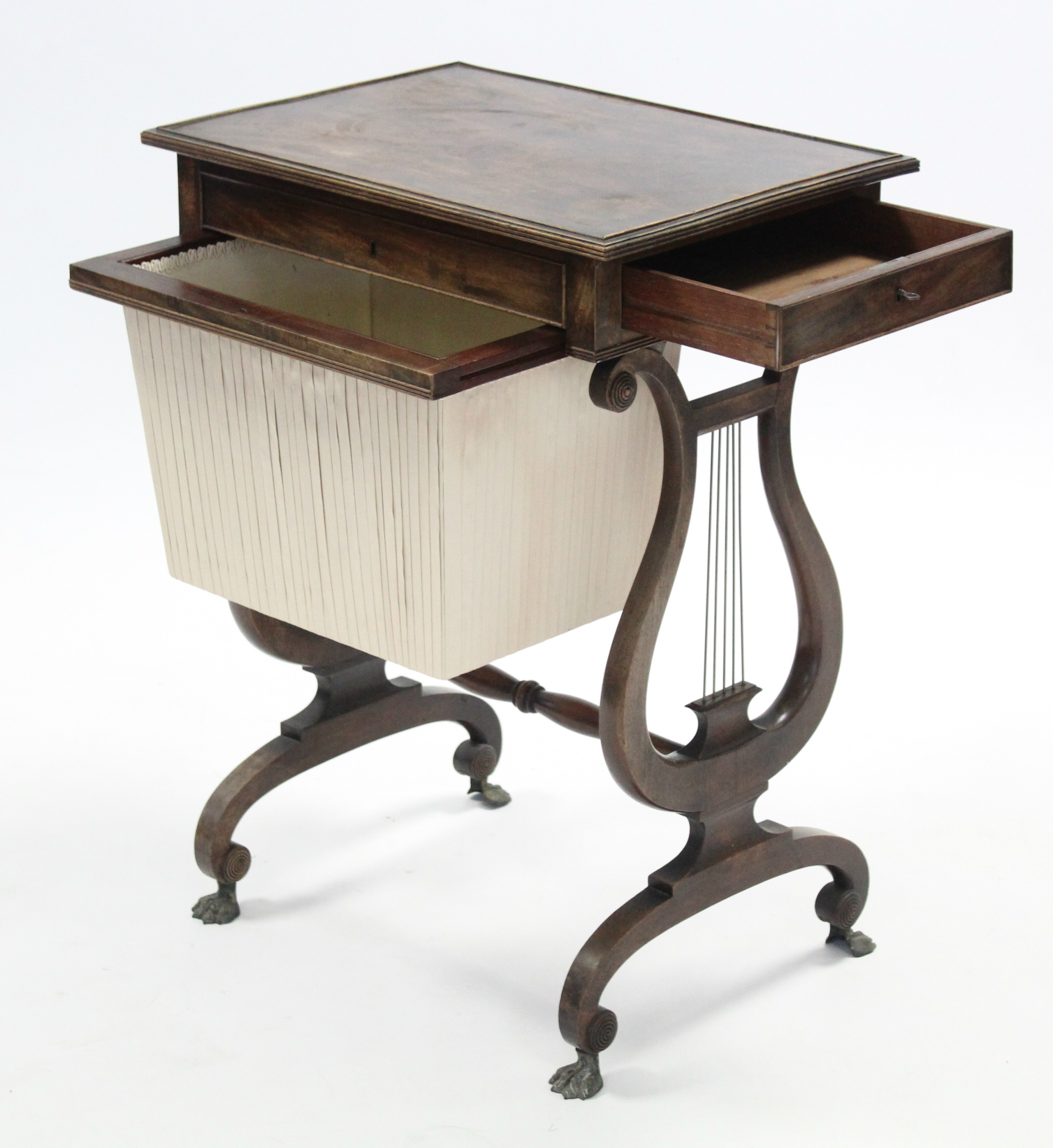 A regency mahogany needlework table, the rectangular top with reeded edge, fitted end drawer & - Image 2 of 2