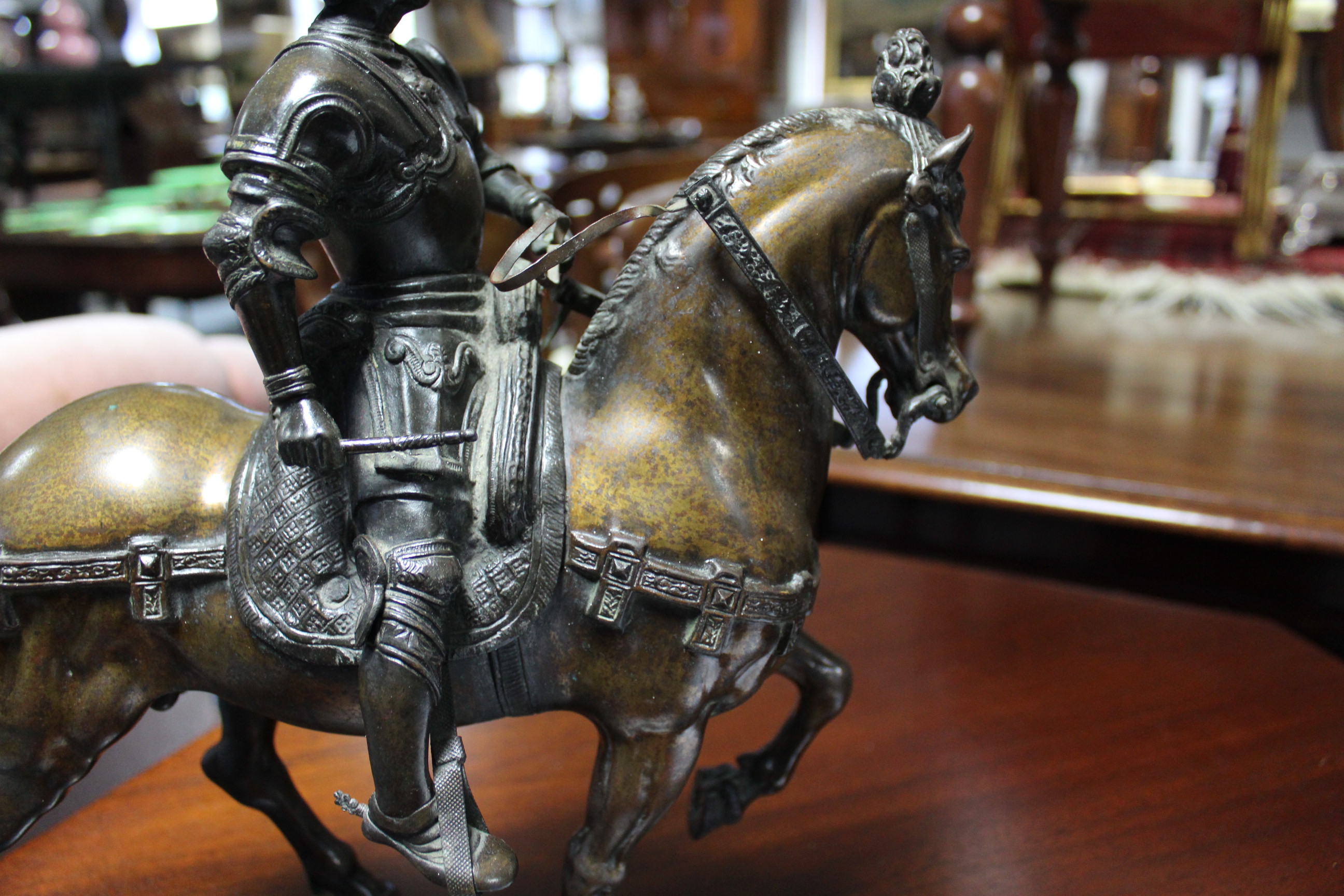 A 19th century gilt-bronze equestrian group of Bartolomeo Colleoni, after del Verrocchio; 14” x 14”, - Image 11 of 11