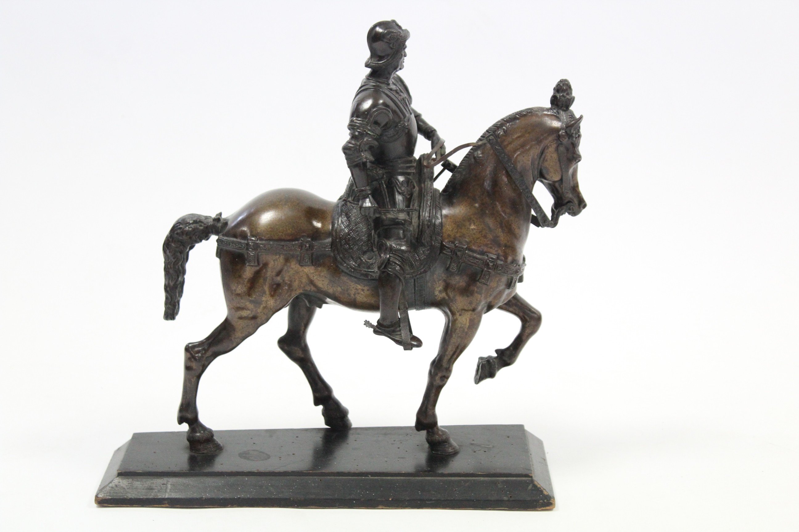 A 19th century gilt-bronze equestrian group of Bartolomeo Colleoni, after del Verrocchio; 14” x 14”, - Image 5 of 11