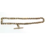 A 10ct. gold albert of small round links with elongated links at intervals; 13¾" long. (27.7gm).