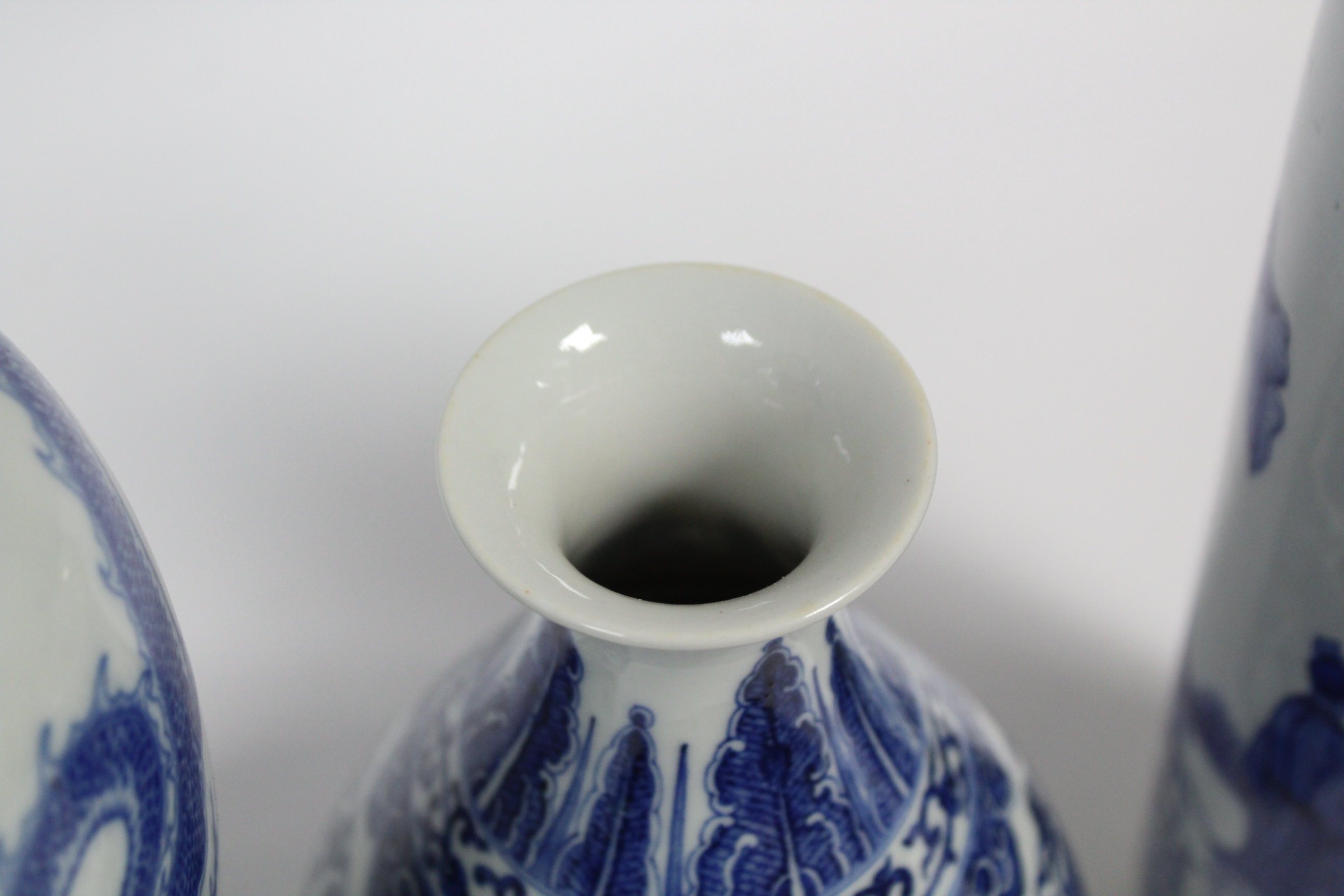 A Chinese porcelain blue-&-white baluster vase decorated with five-clawed dragons amongst clouds, - Image 7 of 10