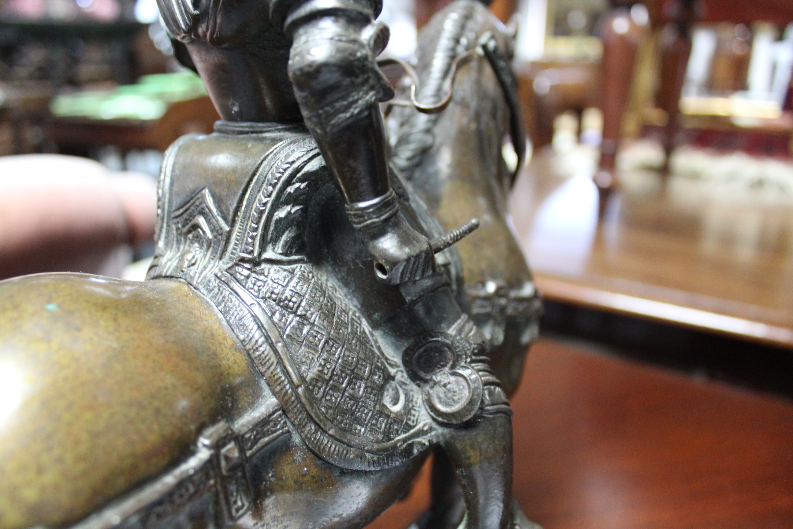 A 19th century gilt-bronze equestrian group of Bartolomeo Colleoni, after del Verrocchio; 14” x 14”, - Image 10 of 11