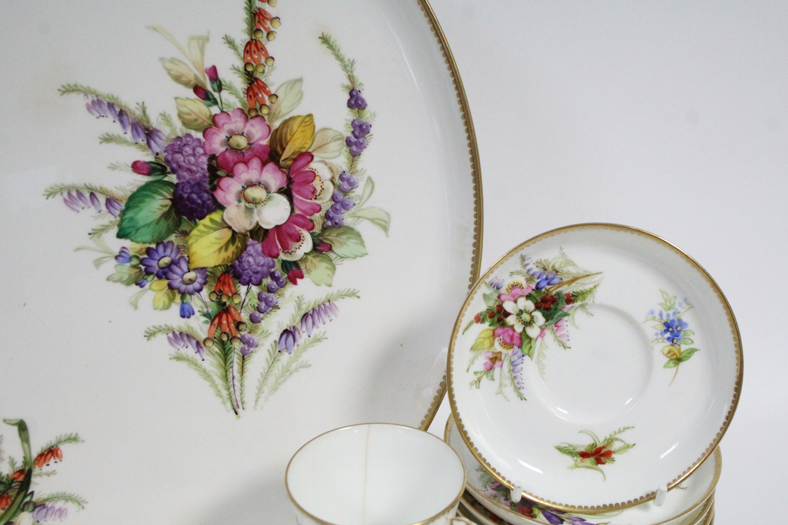 A ROYAL WORCESTER PORCELAIN TEA SERVICE with painted floral decoration on a white ground & with gilt - Image 2 of 6