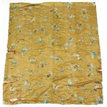 A CHINESE SILK PANEL, of golden ground with all-over stylised decoration of birds, butterflies, &