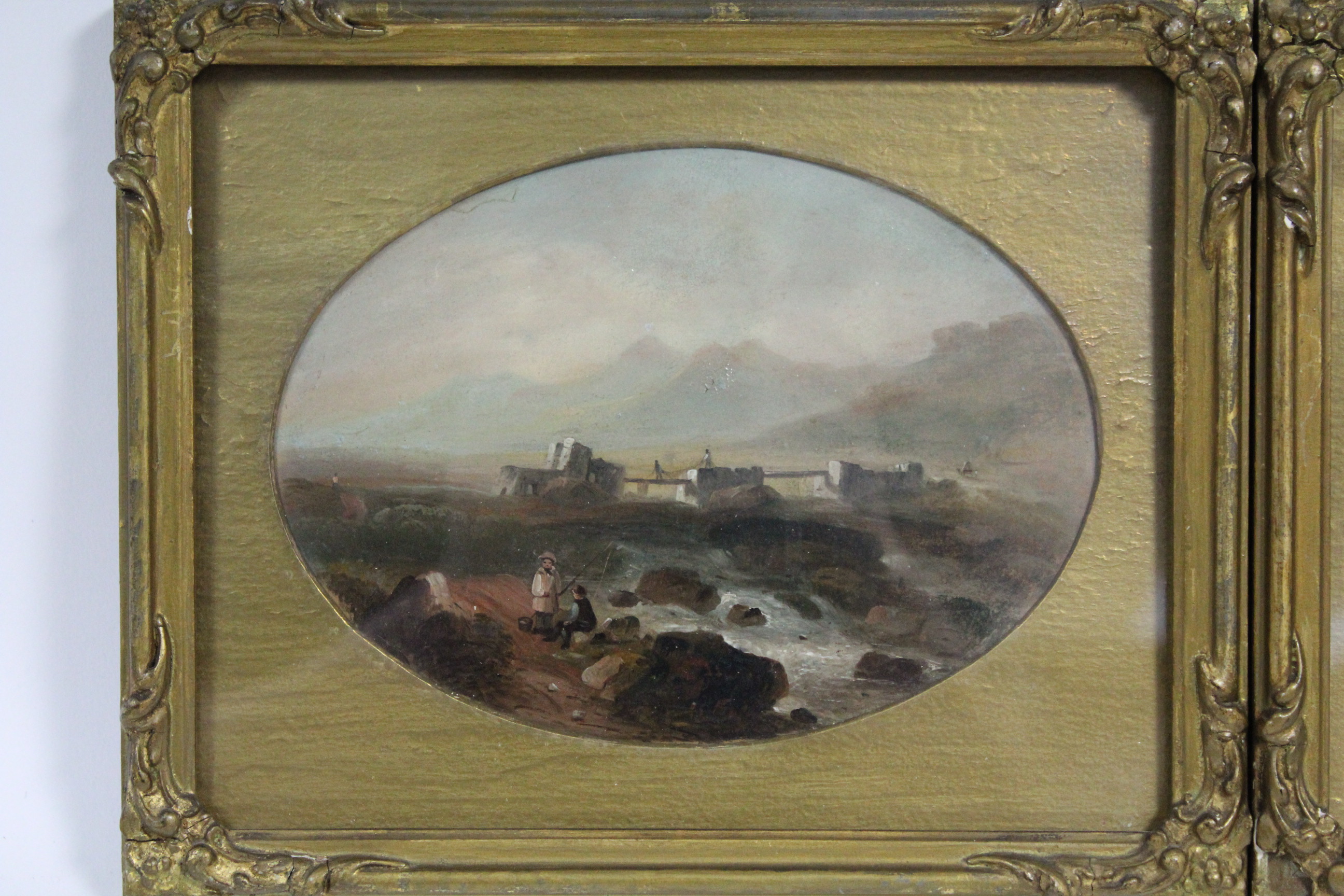 ENGLISH SCHOOL, mid-19th century. A coastal scene with cliff-top castle, figures on the beach, a - Image 2 of 7