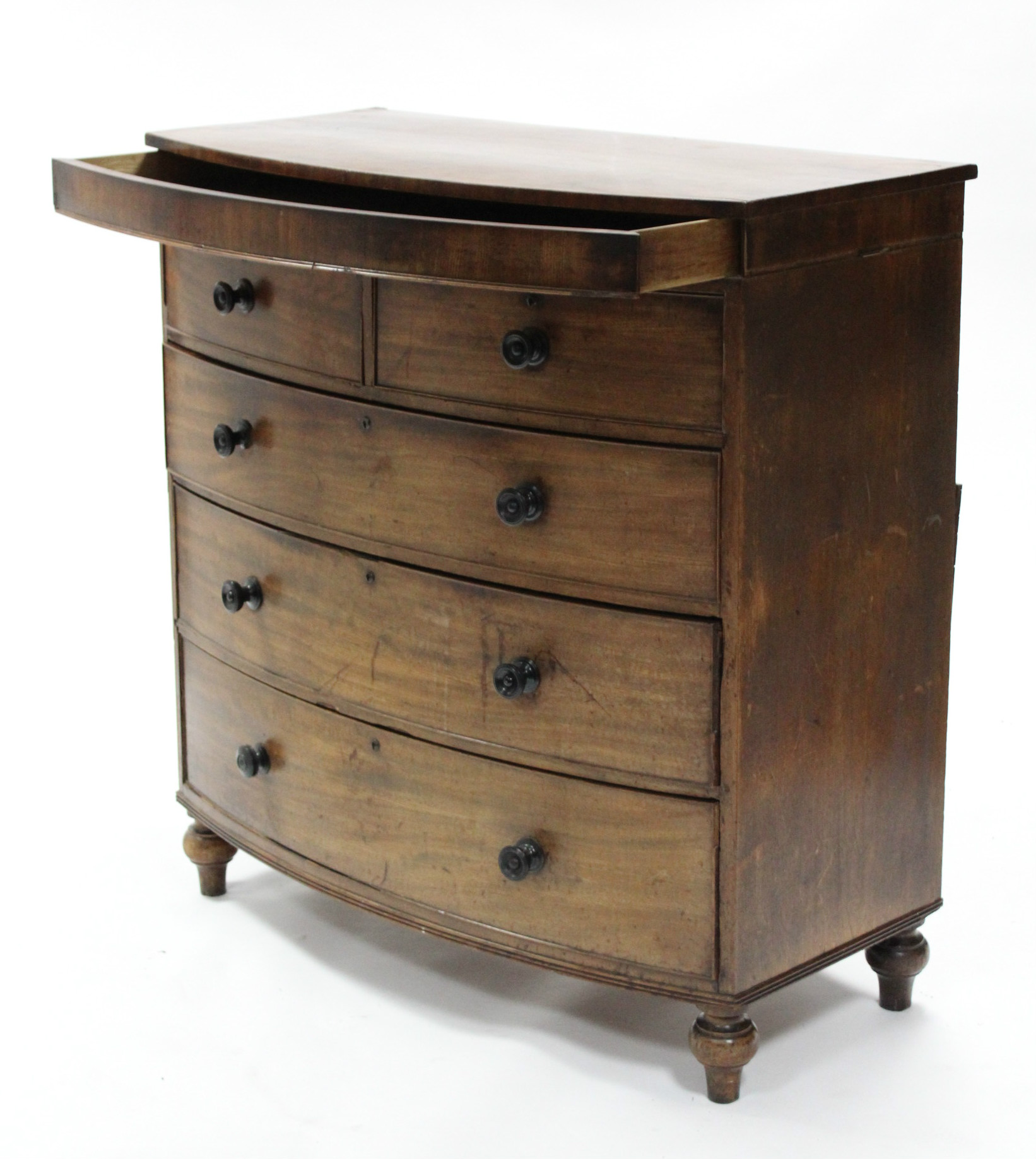 A Victorian mahogany bow-front chest fitted two short & three long graduated drawers with ebonised - Image 2 of 2