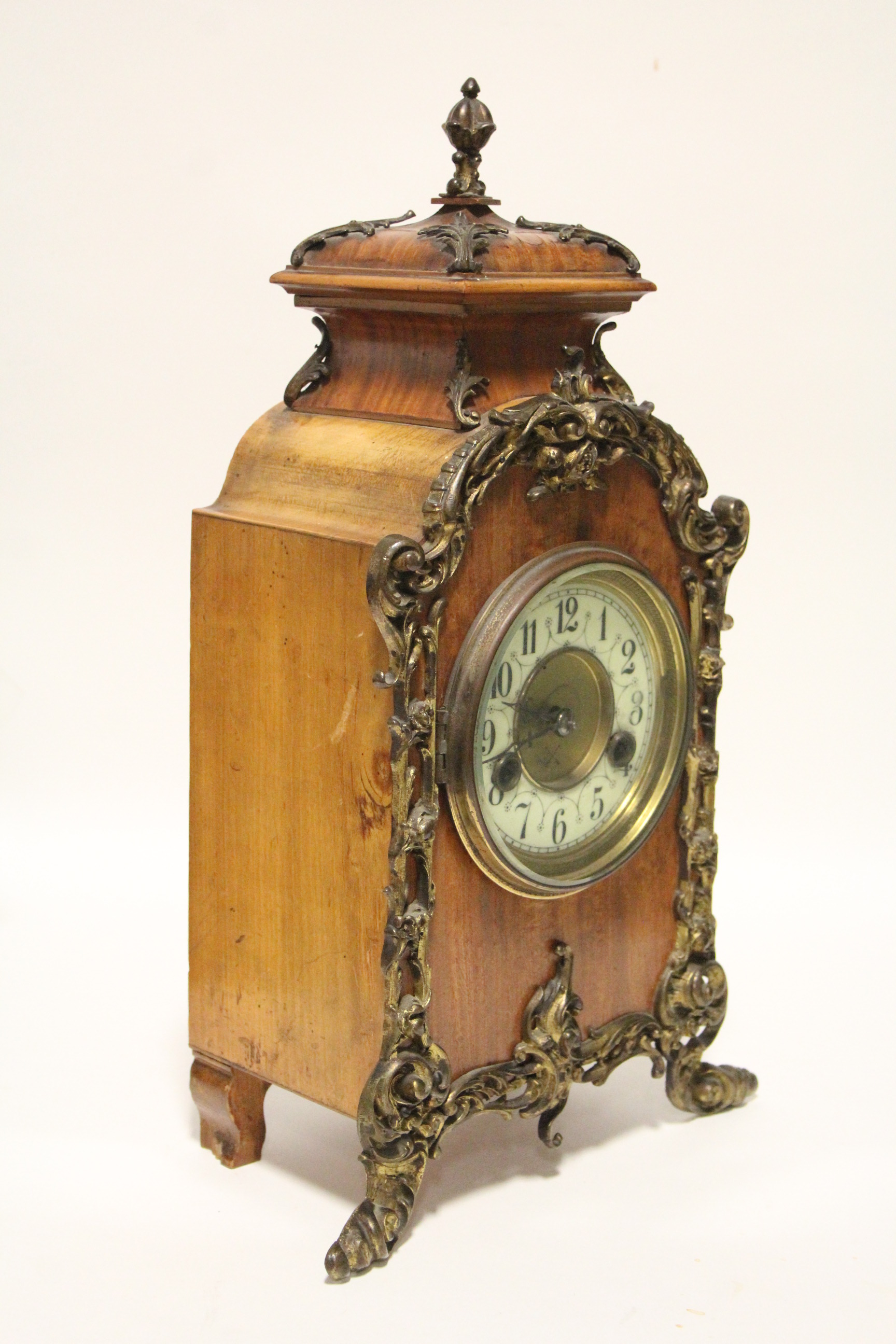 A late 19th century German rococo-style mantel clock, the 4” white enamel dial with Arabic numerals, - Image 2 of 5