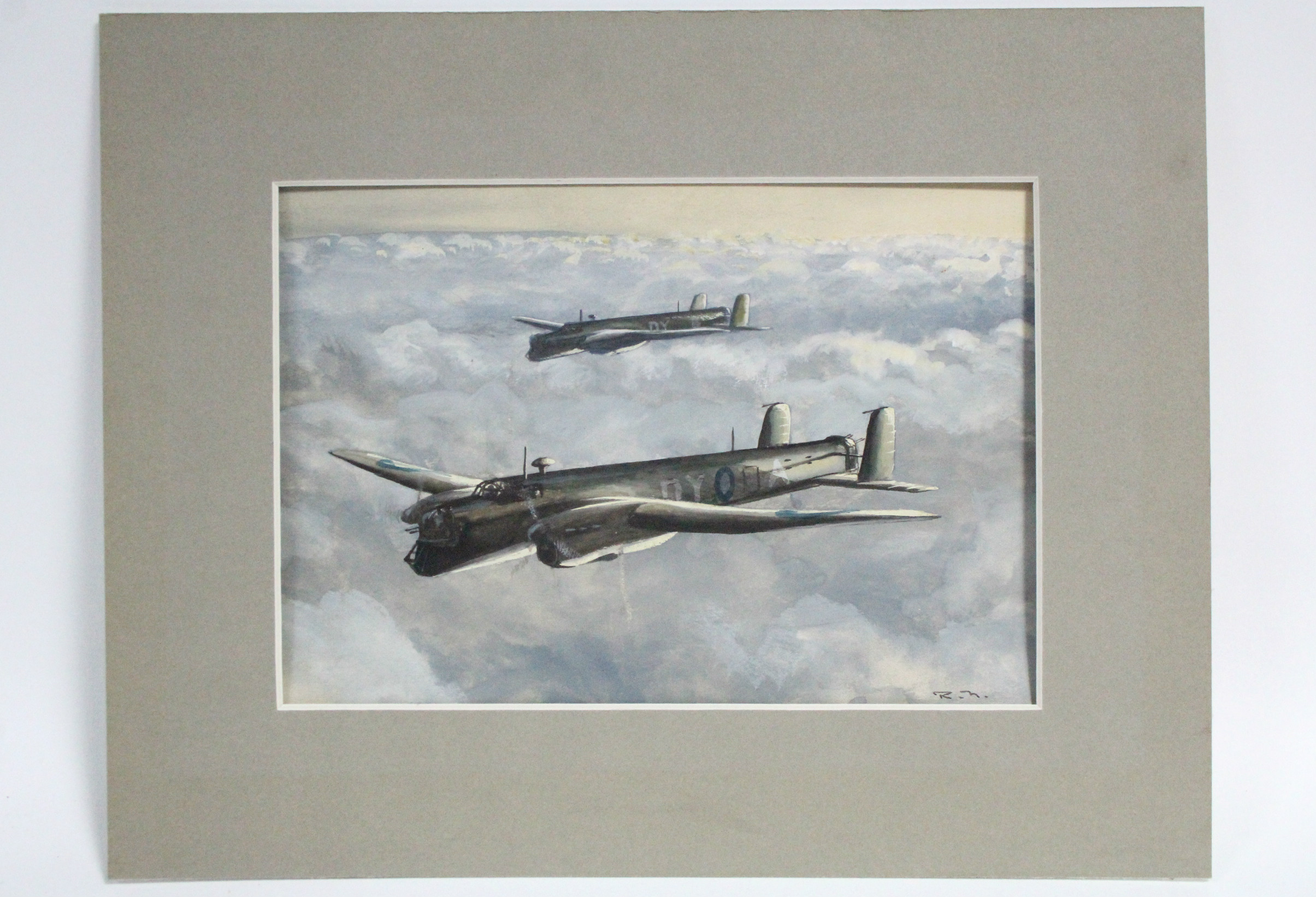 NOCKOLDS, Roy. (1911-1979). Two World War II Whitley bombers above the clouds. Signed with initials; - Image 2 of 4