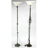 An Edwardian-style standard lamp on square metal centre column with foliate decoration & pierced