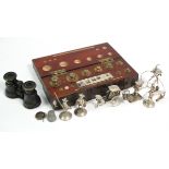 A part set of Baird & Tatlock of London postal weights in fitted case; a pair of French opera