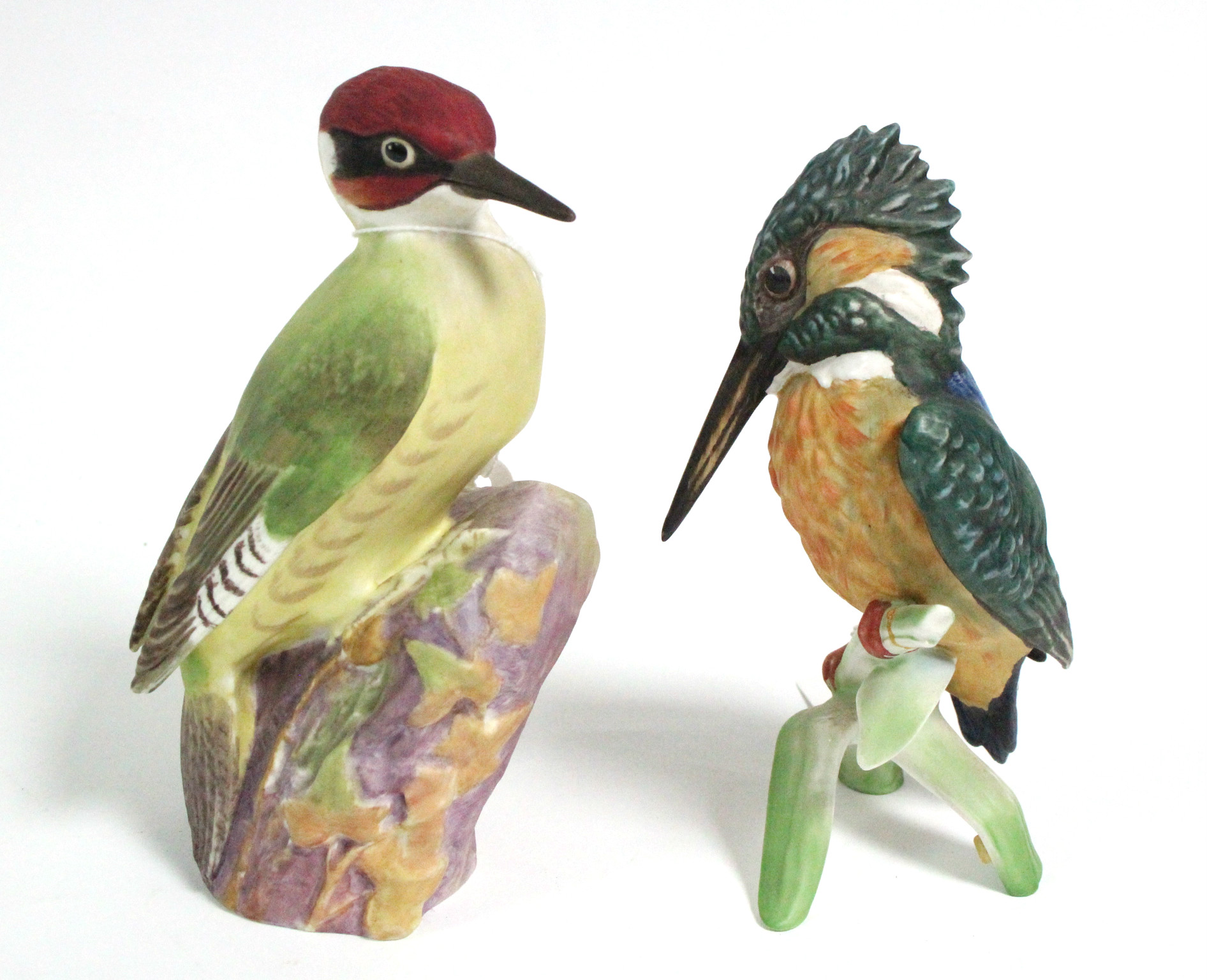 A Royal Worcester bird ornament "Woodpecker", & a Goebel "Kingfisher" ornament, w.a.f.