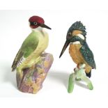 A Royal Worcester bird ornament "Woodpecker", & a Goebel "Kingfisher" ornament, w.a.f.