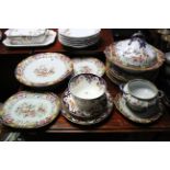 A W & B ironstone china eleven piece part dinner service with oriental garden scene decoration;