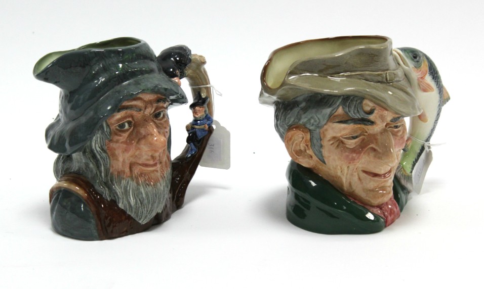 Two Royal Doulton large character jugs “Rip Van Winkle” (D6438) & “The Poacher” (D6429).