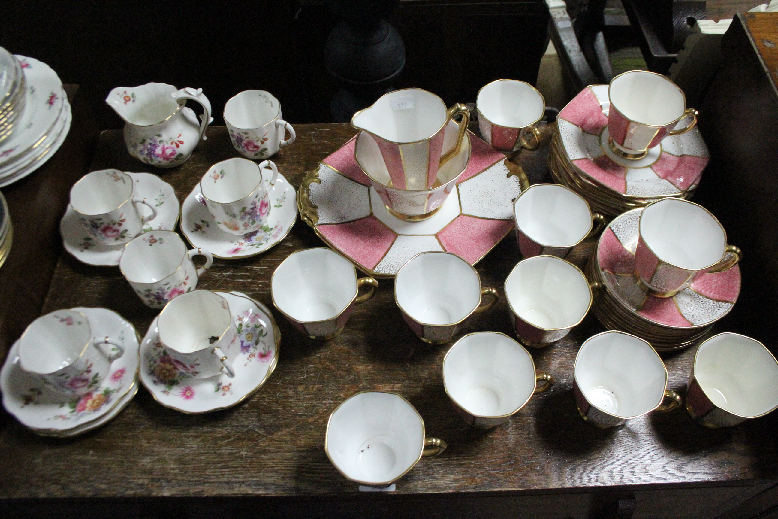 A Royal Stafford bone china thirty-eight piece extensive part tea service of pink & white