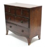 A 19th century inlaid-mahogany small chest, fitted two short & two long drawers with brass ring