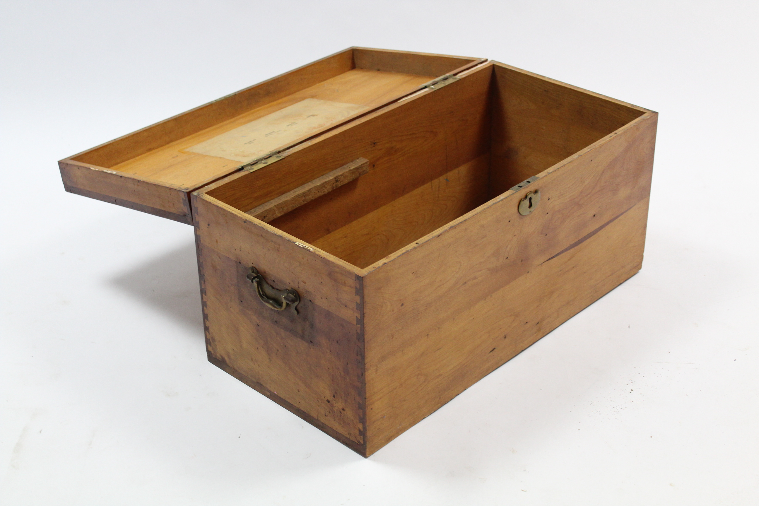 An early-mid 20th century camphor wood trunk with hinged lift-lid & brass side handles, 30" wide x - Image 2 of 2