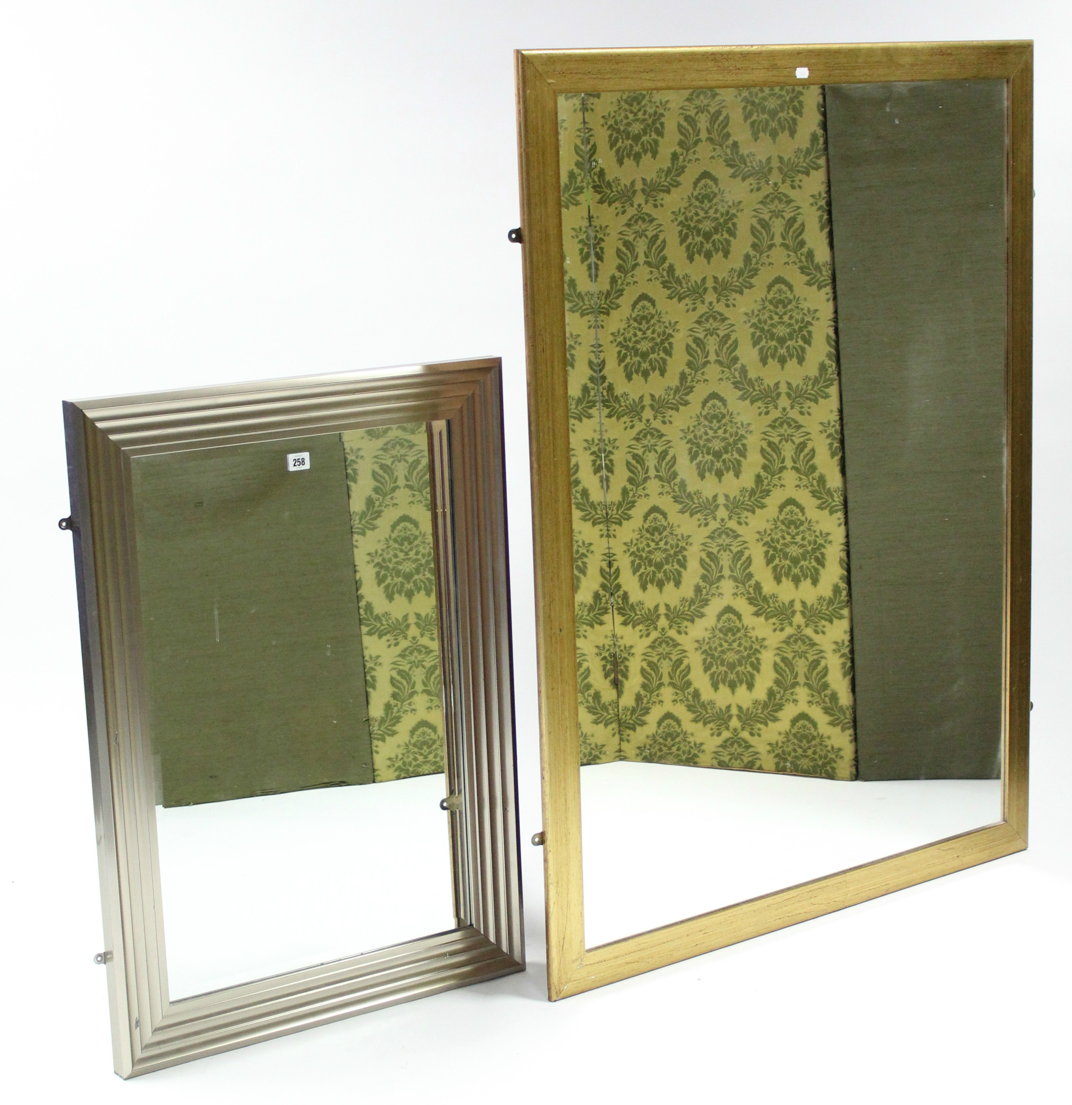 A rectangular wall mirror, inset bevelled plate & in silvered finish frame, 36” x 25½”; & a large