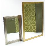 A rectangular wall mirror, inset bevelled plate & in silvered finish frame, 36” x 25½”; & a large