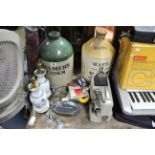 Two stoneware flagons "Bulmers Cider" & "Maps Strength & Purity"; a Rifter keyboard; a pair of table