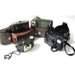 A Kodak "Boy Scout" folding camera; an Agfa folding camera; & two other cameras, each with case.