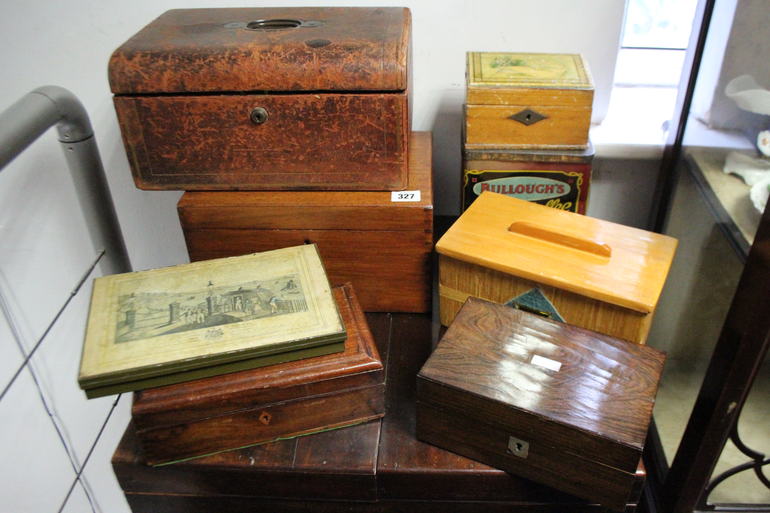 Eight various trinket boxes, jewellery boxes, & advertising tins.