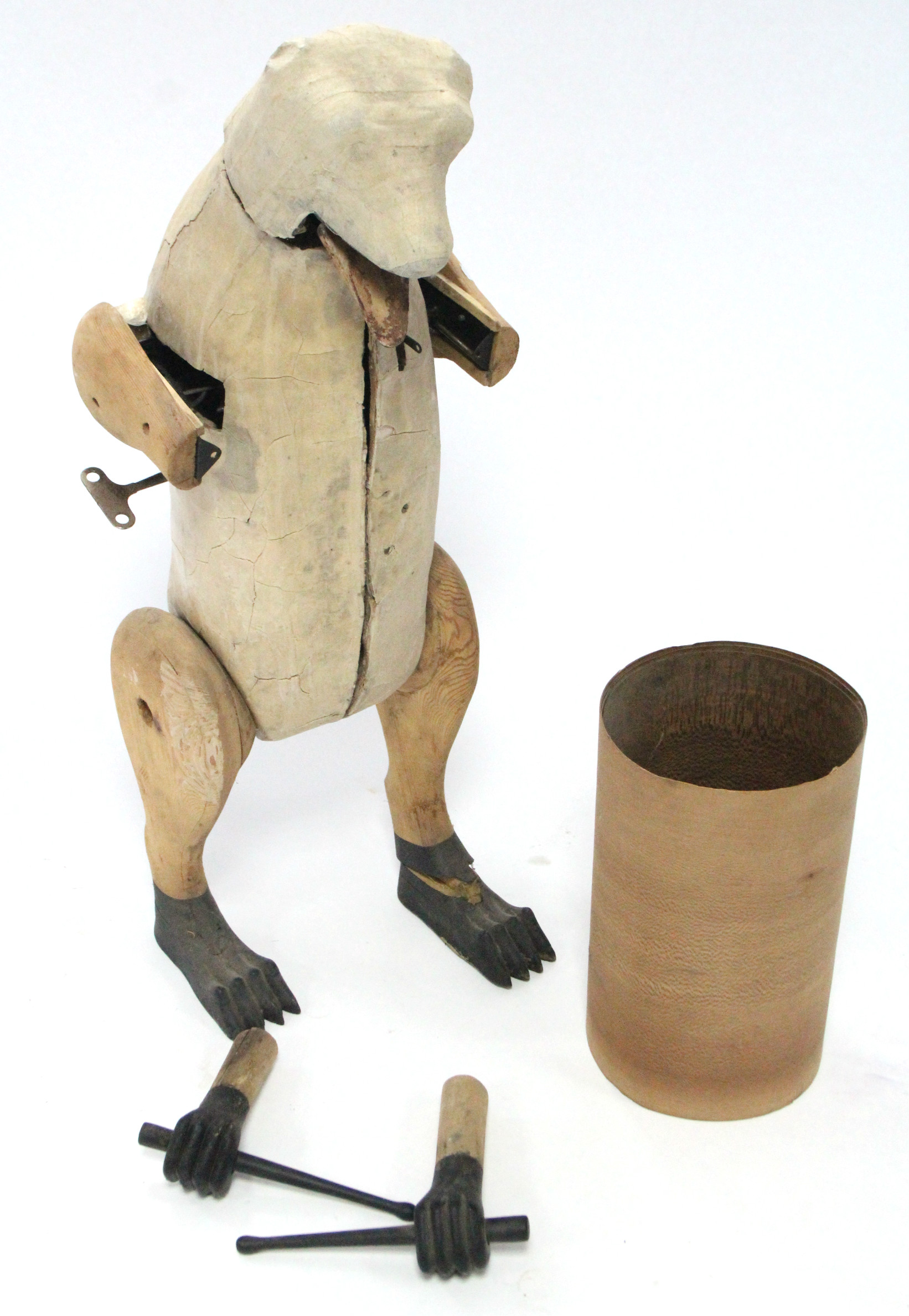 AN ANTIQUE FUR-COVERED AUTOMATON DRUMMER BEAR, complete with drum, 33” tall, w.a.f. - Image 2 of 9