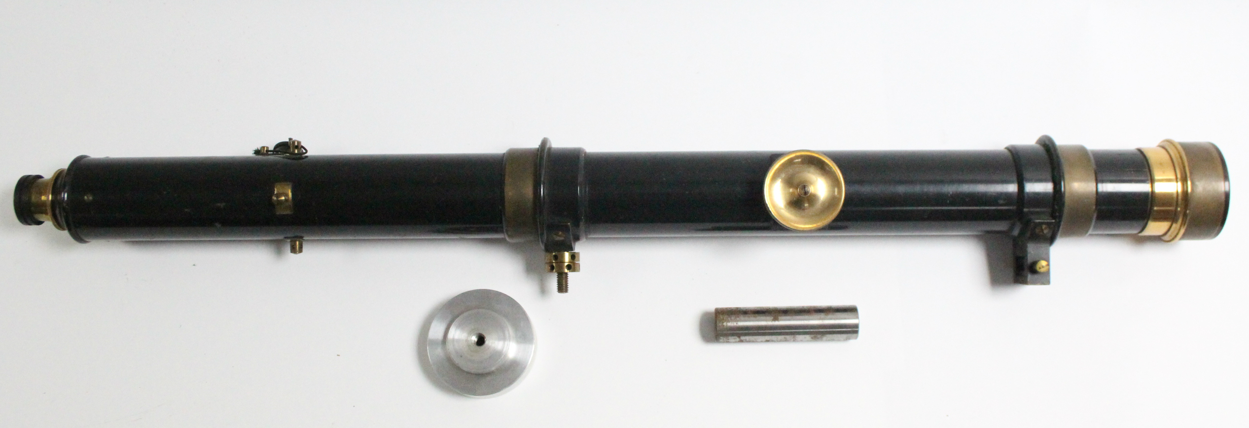 A WWII black lacquered sighting telescoping with brass fittings, 29½” long, in fitted case. - Image 3 of 8