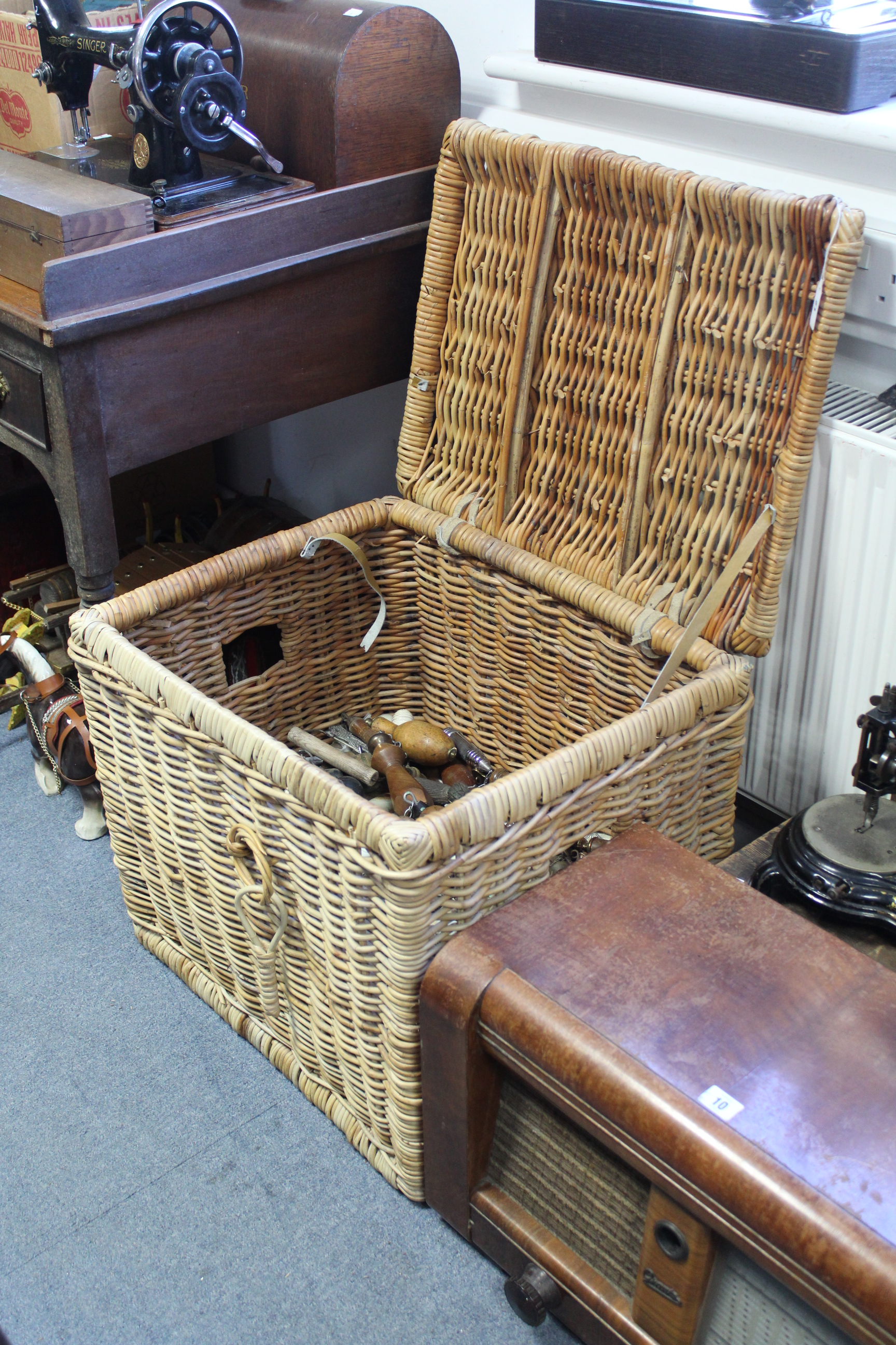 A Collection of approximately one hundred various pull chain handles; & a wicker basket. - Image 2 of 2