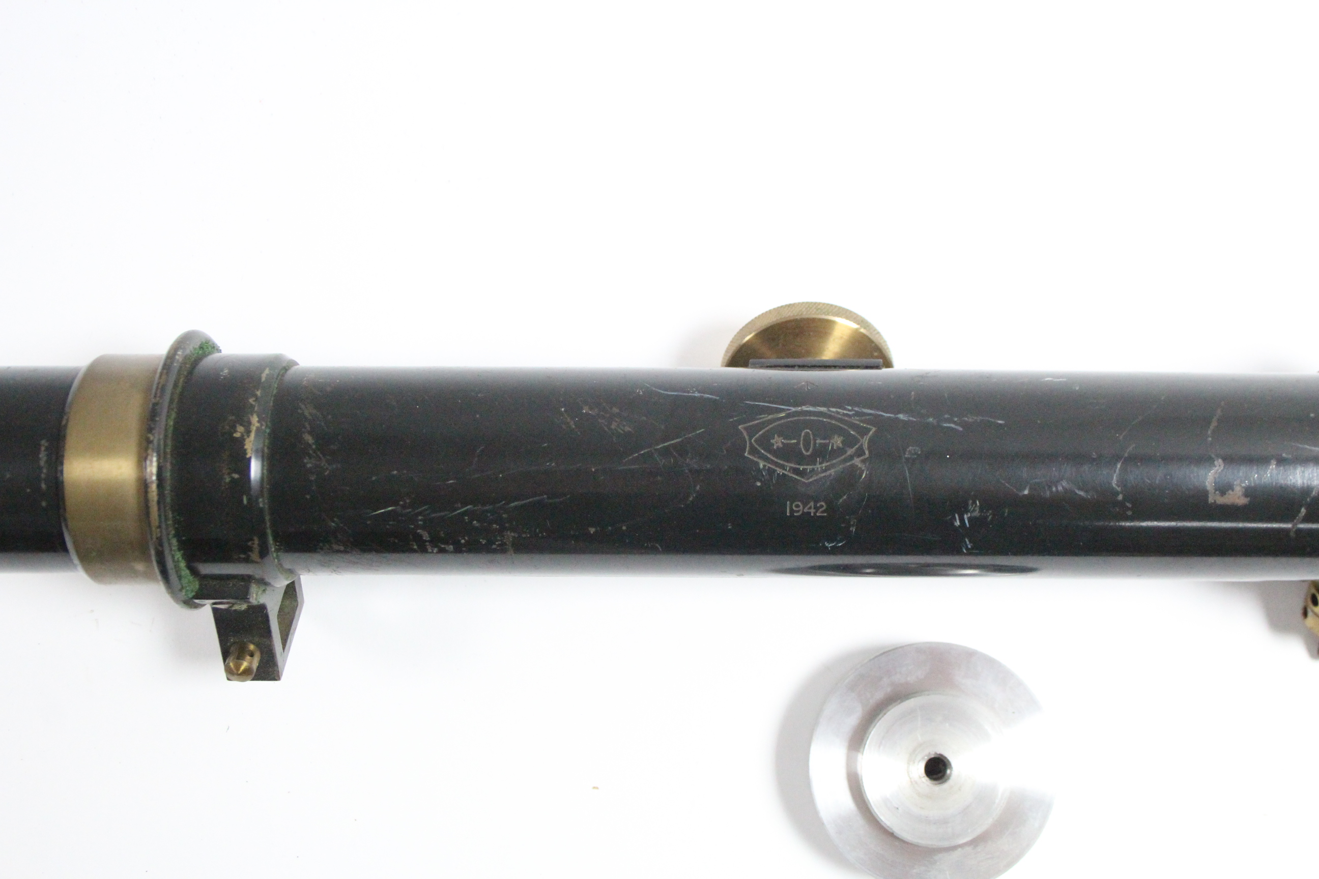 A WWII black lacquered sighting telescoping with brass fittings, 29½” long, in fitted case. - Image 7 of 8