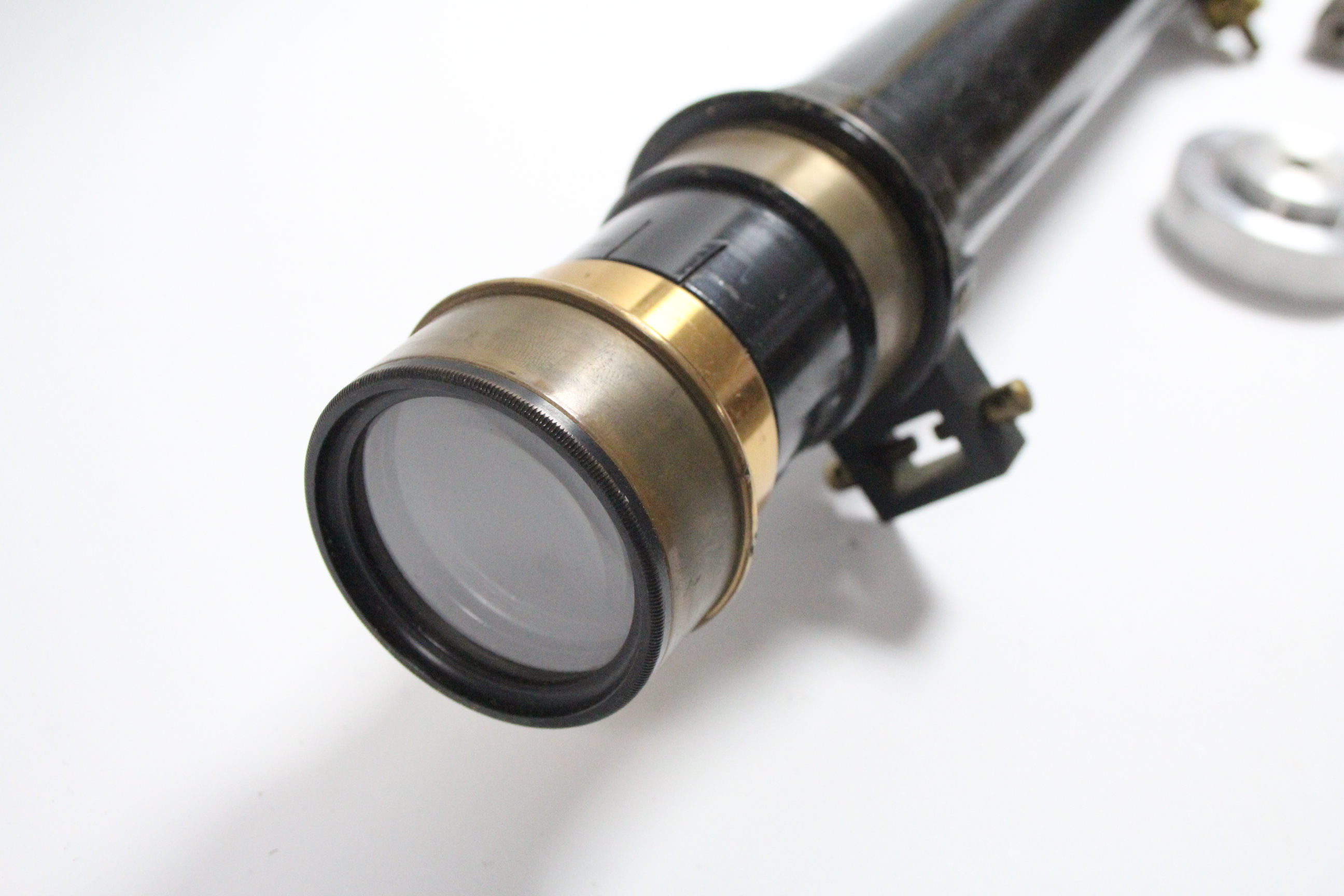 A WWII black lacquered sighting telescoping with brass fittings, 29½” long, in fitted case. - Image 5 of 8