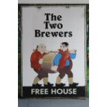 A painted wooden double-sided Inn sign, “The Two Brewers”, 44½” x 31½”; & two Perspex single-sided