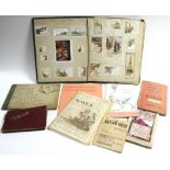 An early 20th century scrap album; & various vintage books; illustrations, etc.