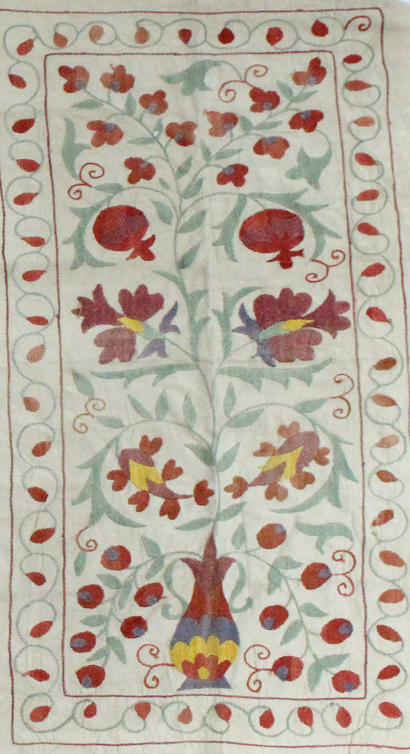 An Indian embroidered coverlet of cream ground, with multi-coloured stylised floral decoration, - Image 2 of 4