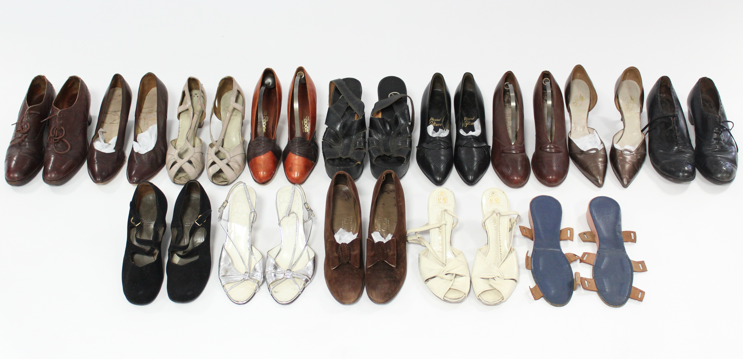 Fourteen various pairs of ladies’ shoes, circa 1930’s-1960’s, by Church’s Brogues, Stead &