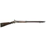 A MID-19TH CENTURY FLINTLOCK MUSKET, the barrel stamped “MP VDA VII/708/68/1966”, 49¾” long.