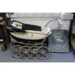 A mid-20th century Royale coach built baby’s pram with 12½” diam spoke wheels, 39” long, (w.a.f.); &