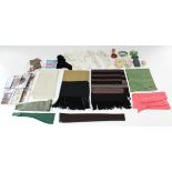 Various vintage stockings, sashes, & belts; a pair of cotton gloves; a pair of wool mittens, circa