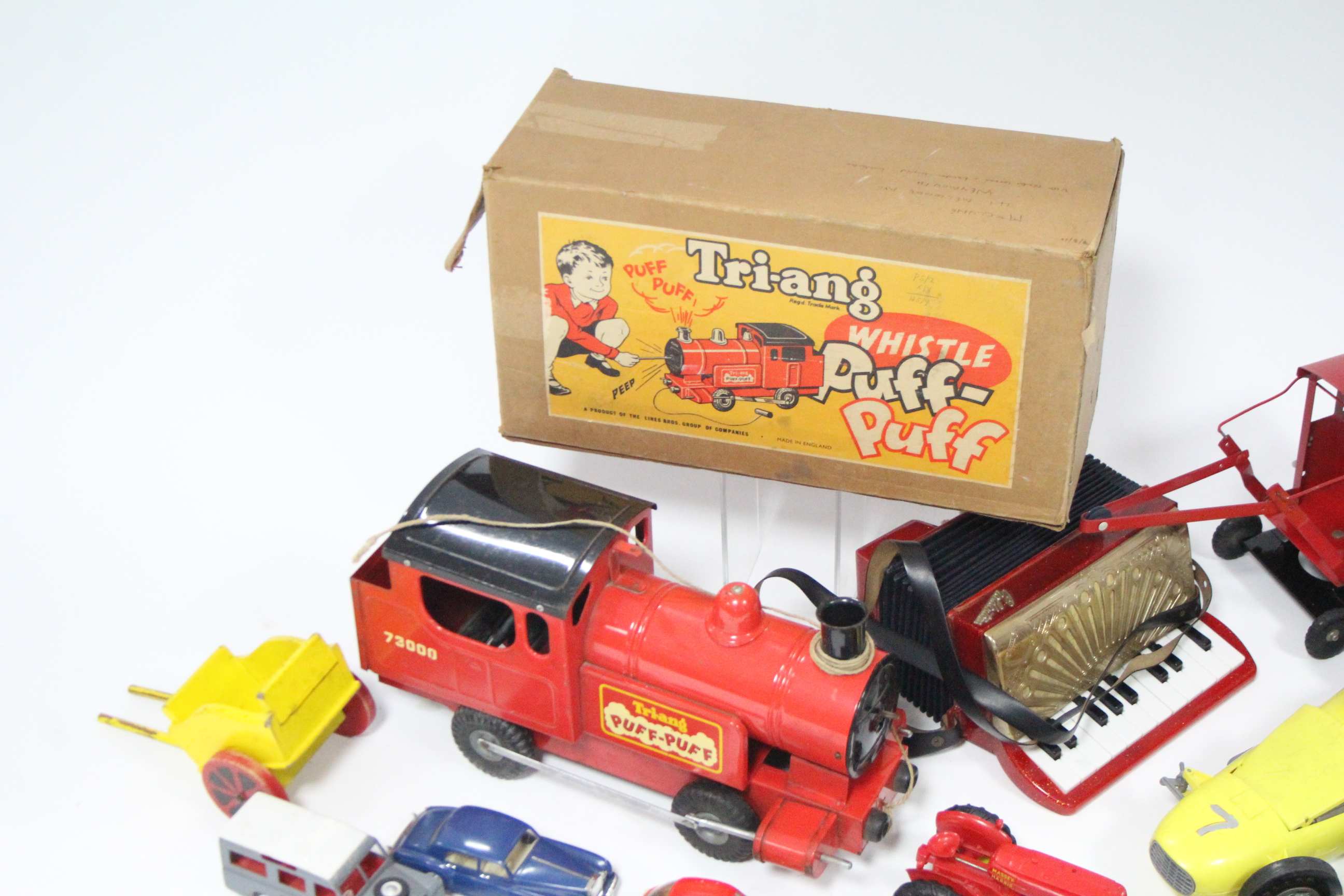 A Tri-ang pull-along “Puff-Puff” train; a child’s piano accordion; five mode cars, etc. - Image 2 of 2