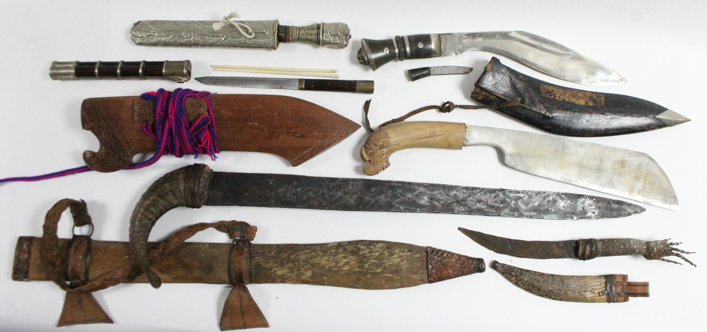 A Sudanese knife with crocodilian skin sheath & handle; a Mongolian hunting knife; an Indonesian - Image 2 of 3