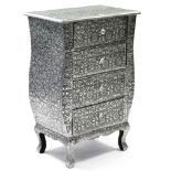 *LOT WITHDRAWN* A continental-style silvered finish serpentine-front four drawer bedside chest,