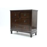 A late 19th century mahogany small chest, fitted two short & two long graduated drawers with iron