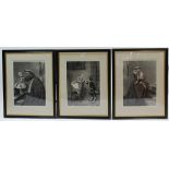 Three antique large black & white engravings, each 25½” x 18½” & in matching glazed frames.