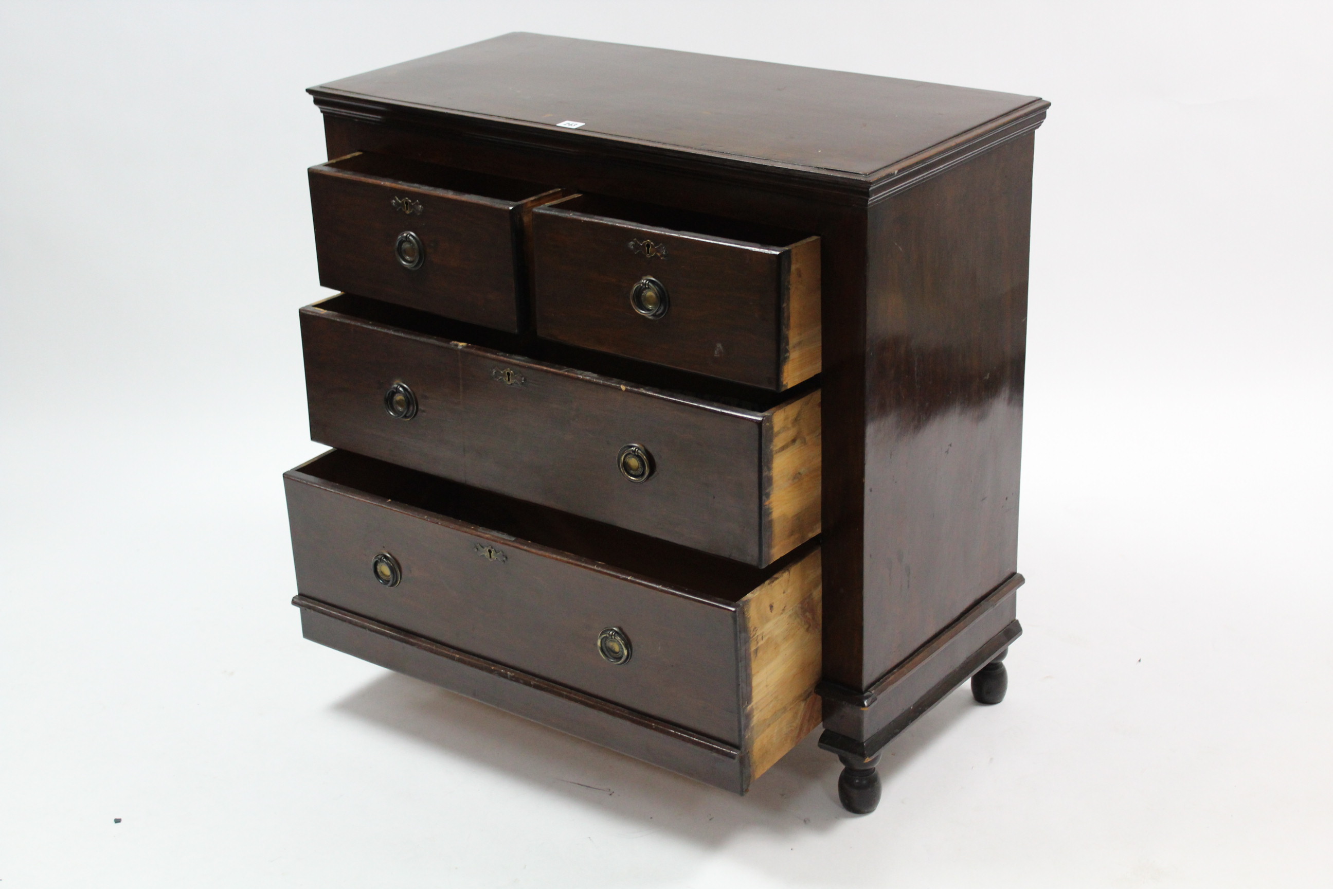 A late 19th century mahogany small chest, fitted two short & two long graduated drawers with iron - Image 2 of 4